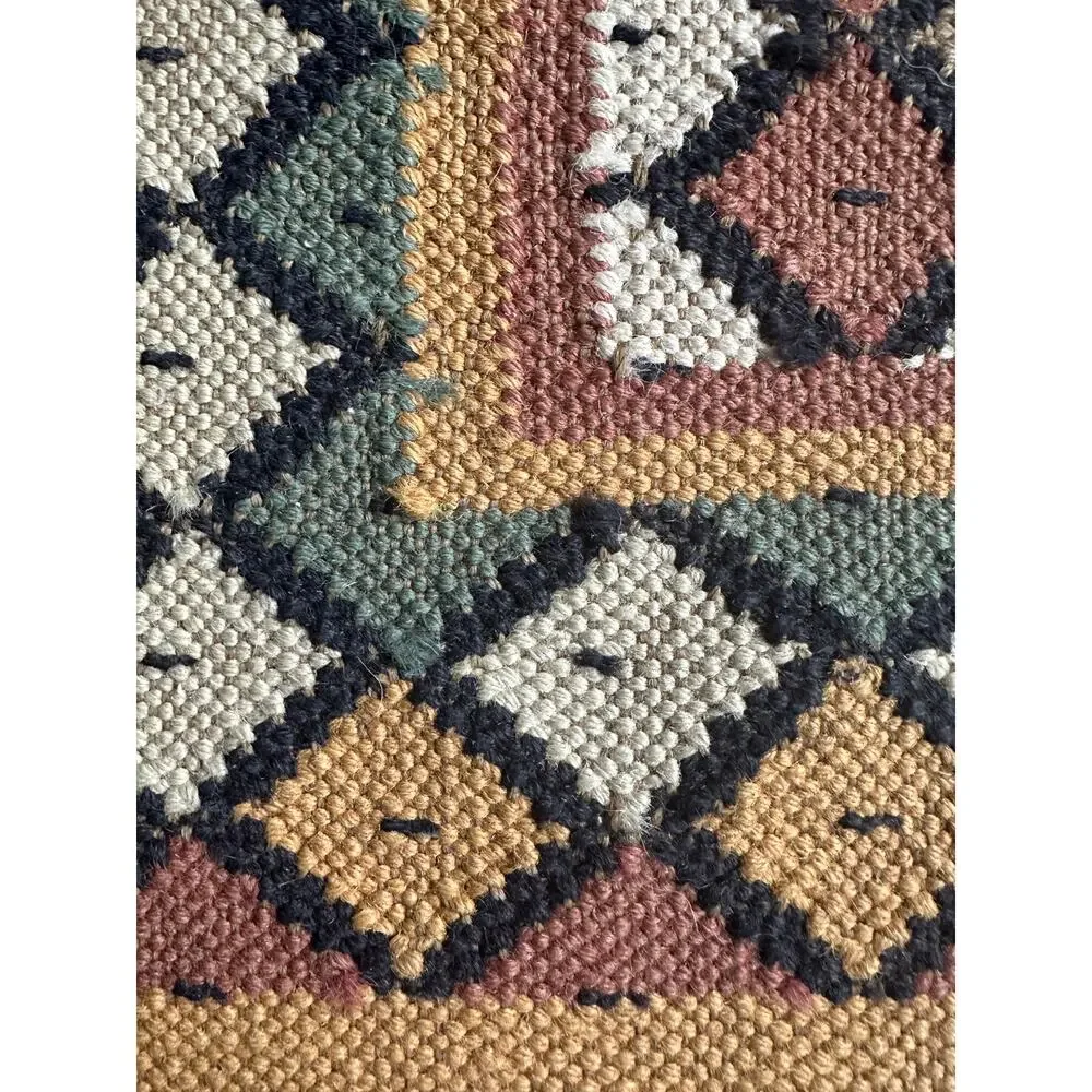Vintage Turkish Kilim Rug Boho Aztec Rug 37x25” wool jute natural woven